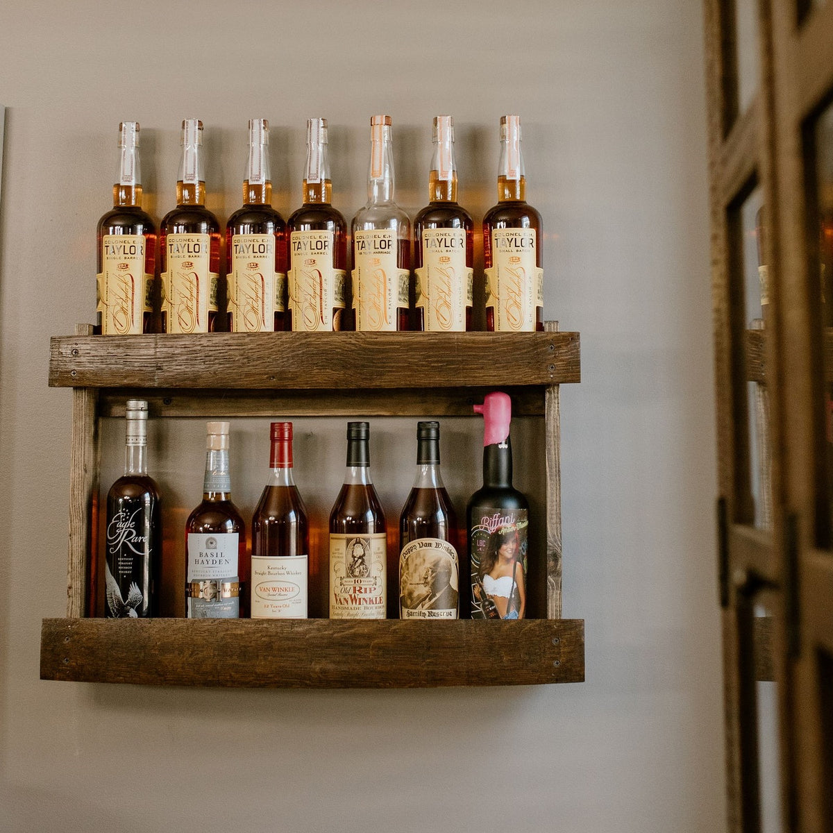 Wall mounted whiskey online rack